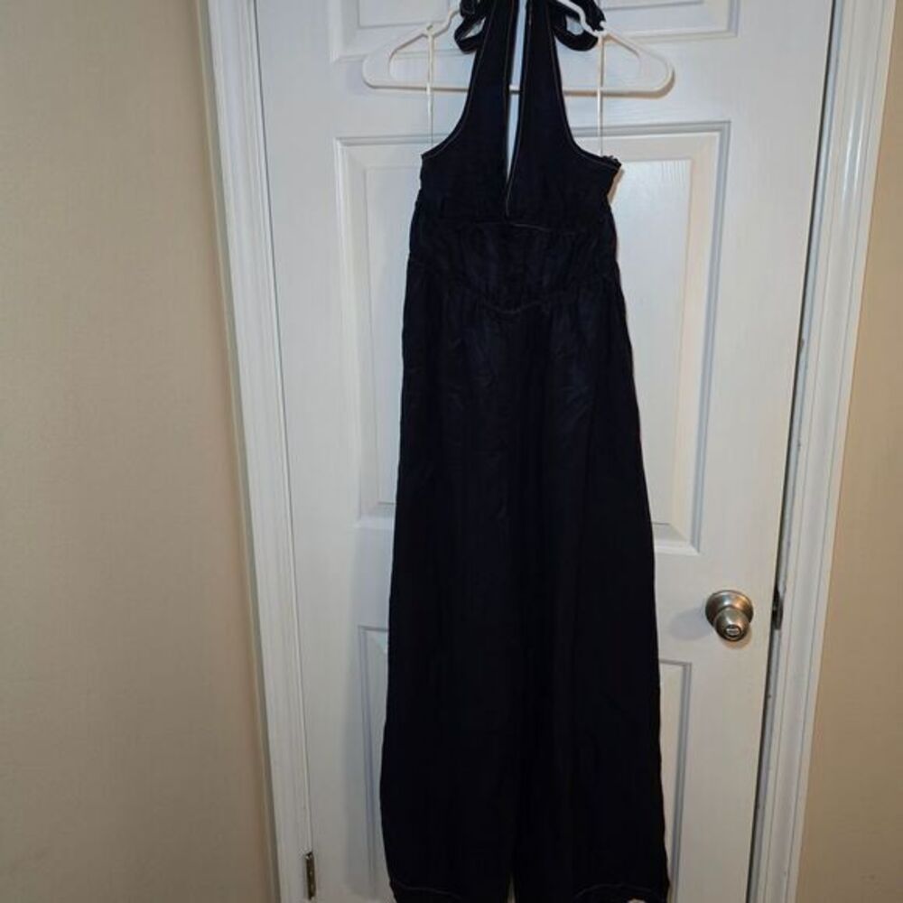 NWT Free People Sancia Navy Blue Halter‎ Wide Leg Jumpsuit Size Small - Picture 3 of 11